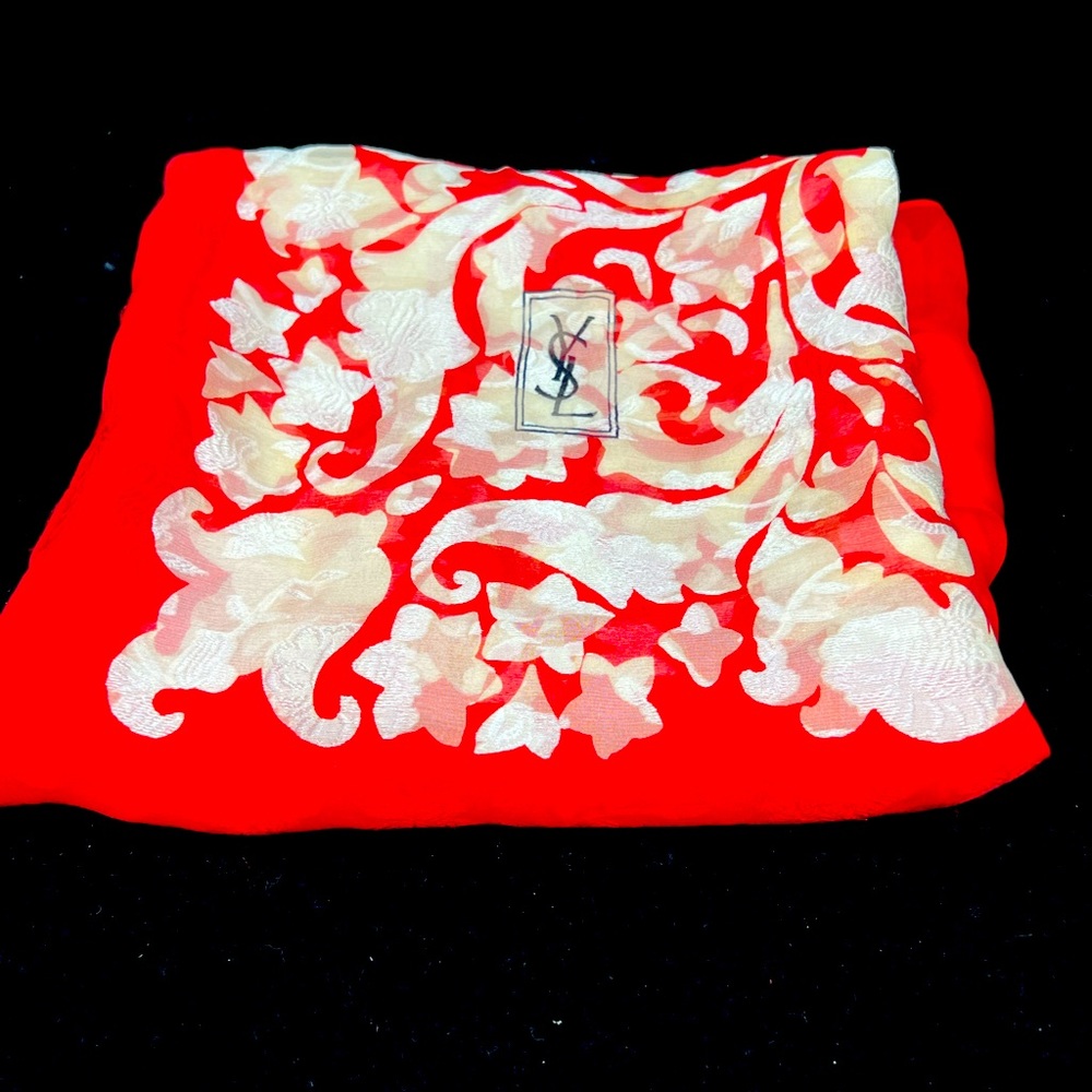 Saint Laurent Red white Yves Vintage "Ysl" Logo  Scarf wrap